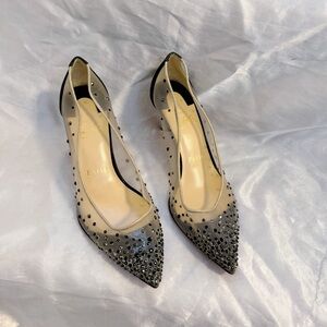 Christian Louboutin Black Glitter and Mesh Follies Strass Pumps